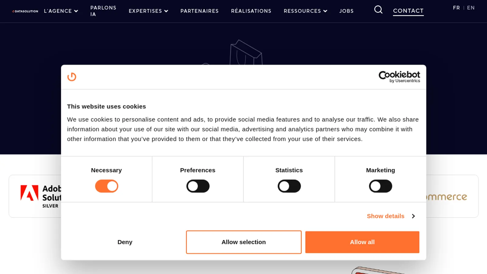 Screenshot of the DATASOLUTION homepage