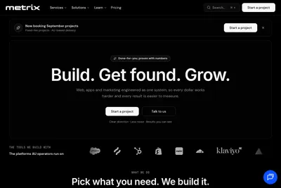Screenshot of the Metrix homepage
