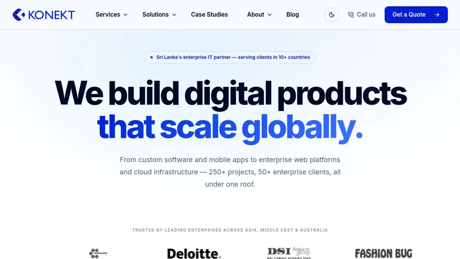 Screenshot of the Konekt Holdings Private Limited homepage
