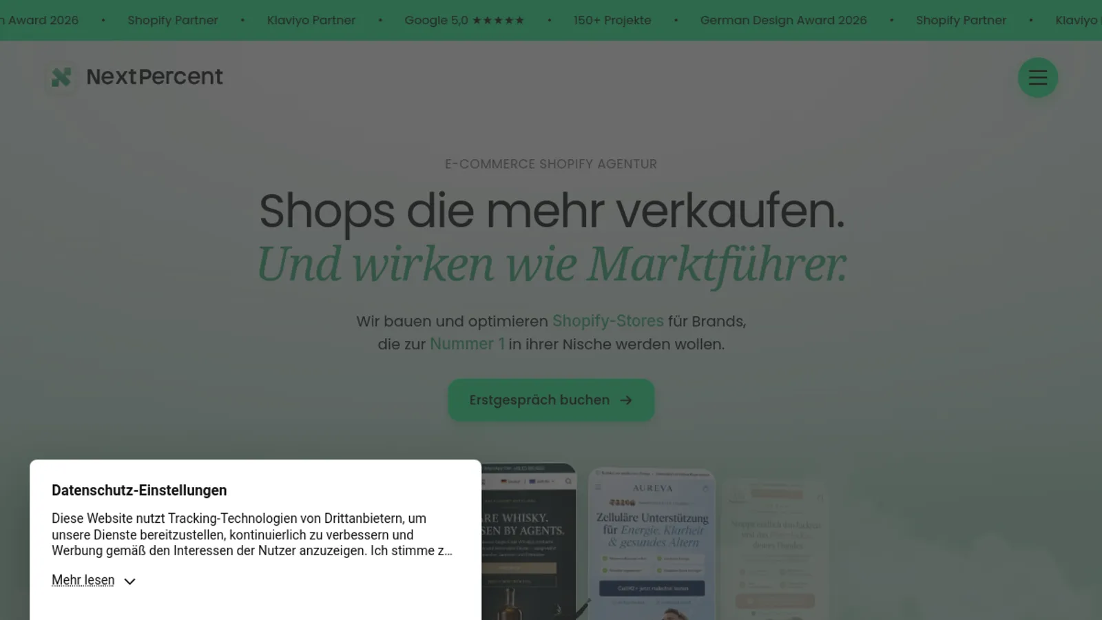 Screenshot of the NextPercent homepage