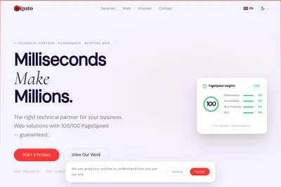 Screenshot of the Arigato homepage