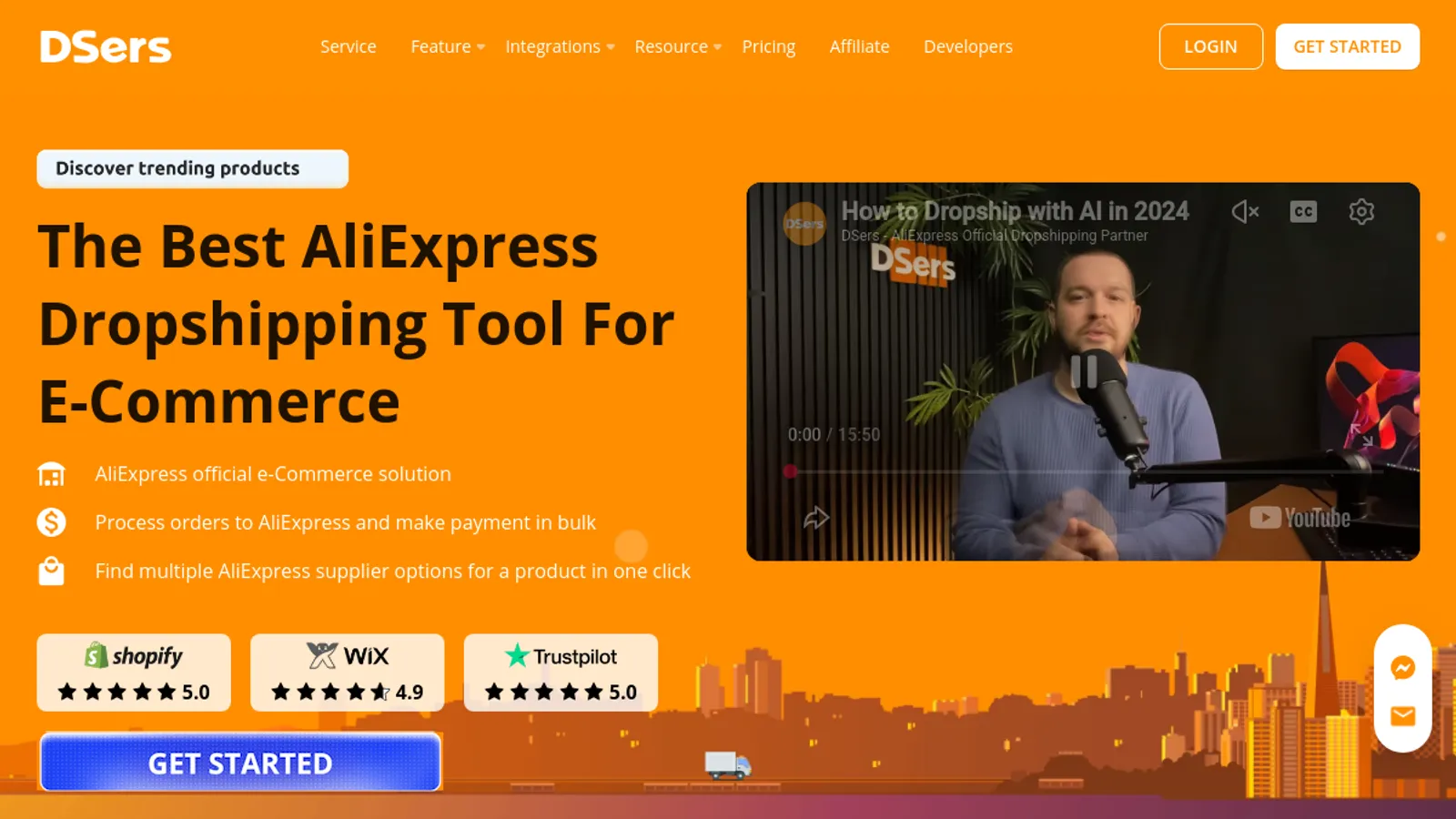 Screenshot of the DSers homepage
