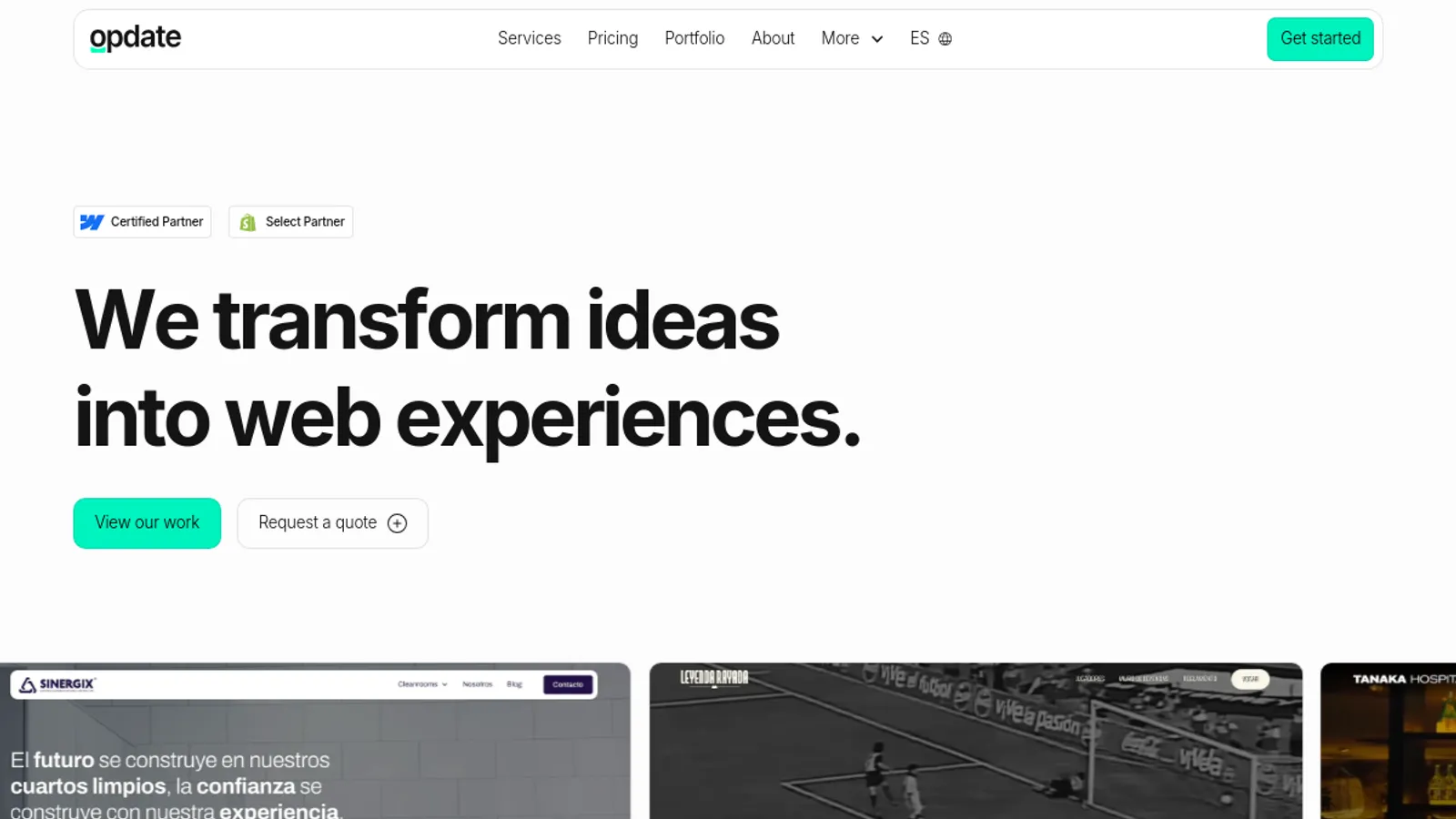 Screenshot of the Opdate homepage