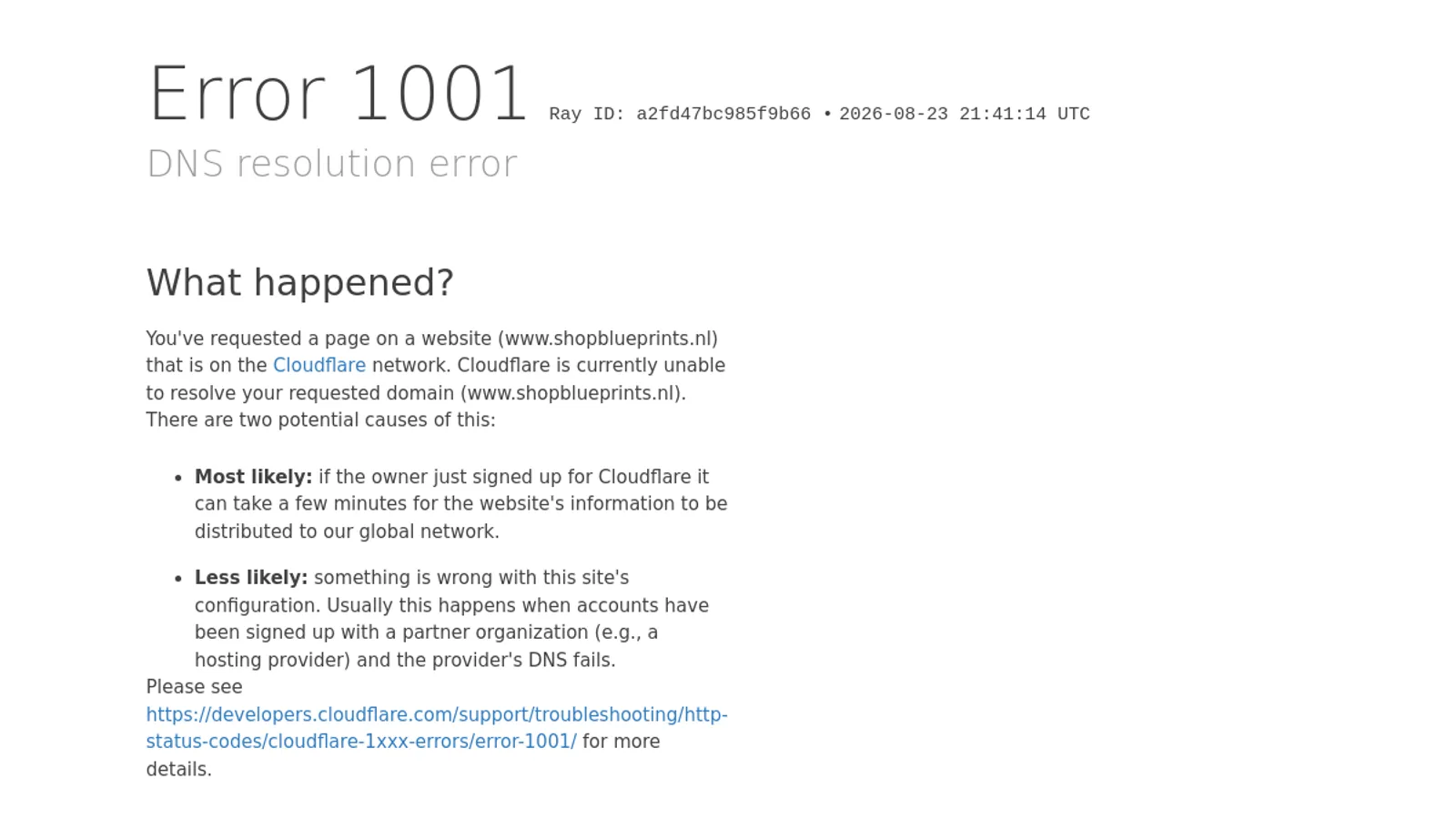 Screenshot of the Shopblueprints homepage