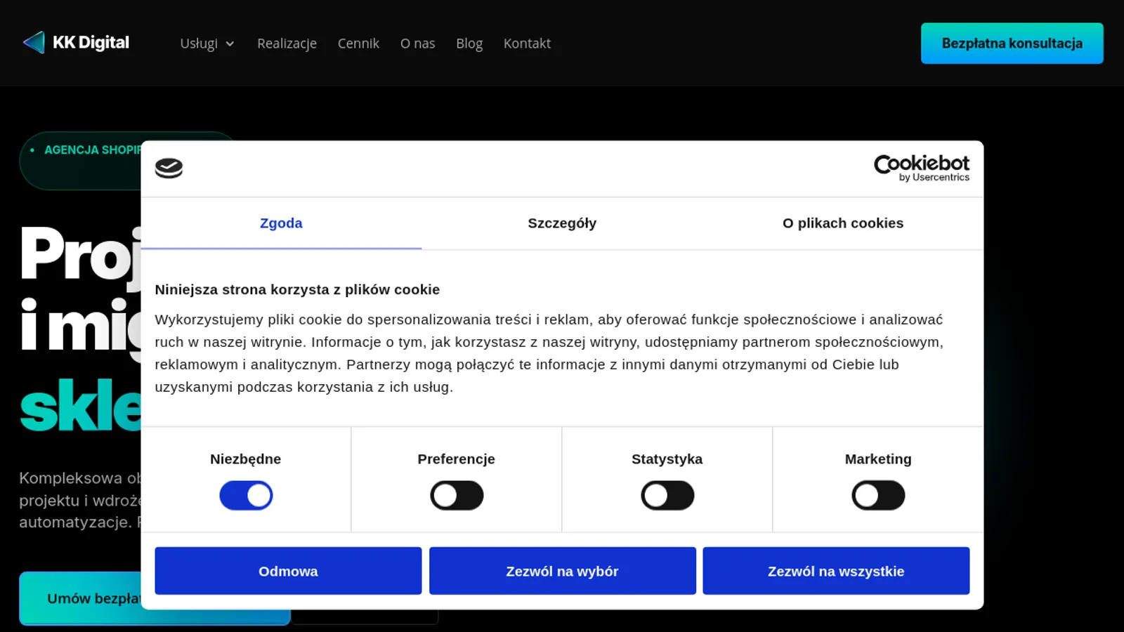 Screenshot of the KK Digital homepage