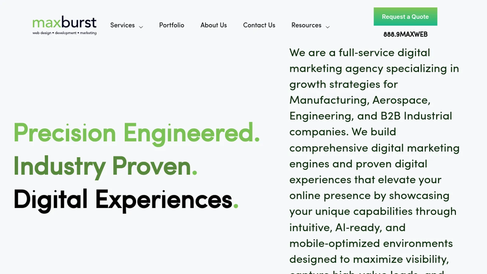 Screenshot of the MAXBURST homepage