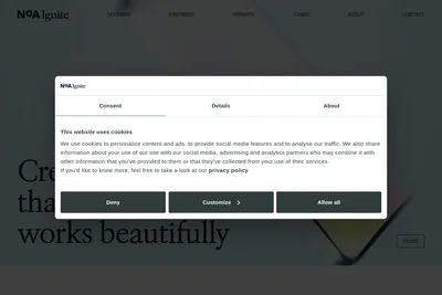 Screenshot of the NoA Ignite homepage
