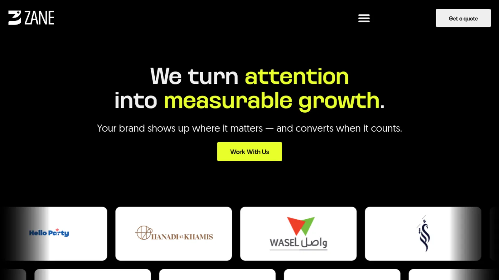 Screenshot of the Zane Media homepage