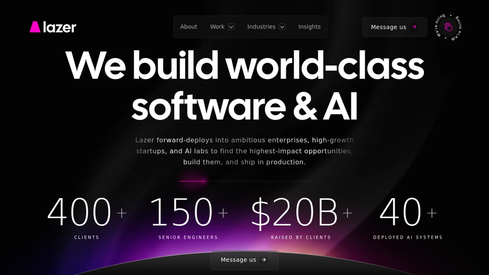 Screenshot of the Lazer Technologies homepage