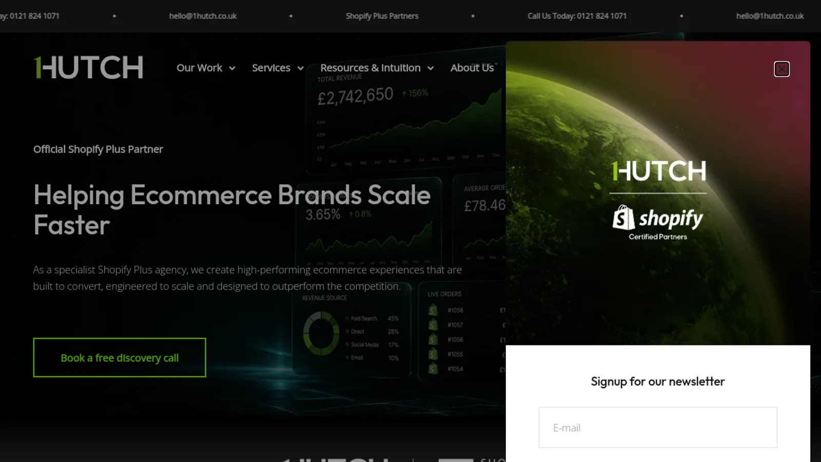 Screenshot of the 1HUTCH homepage