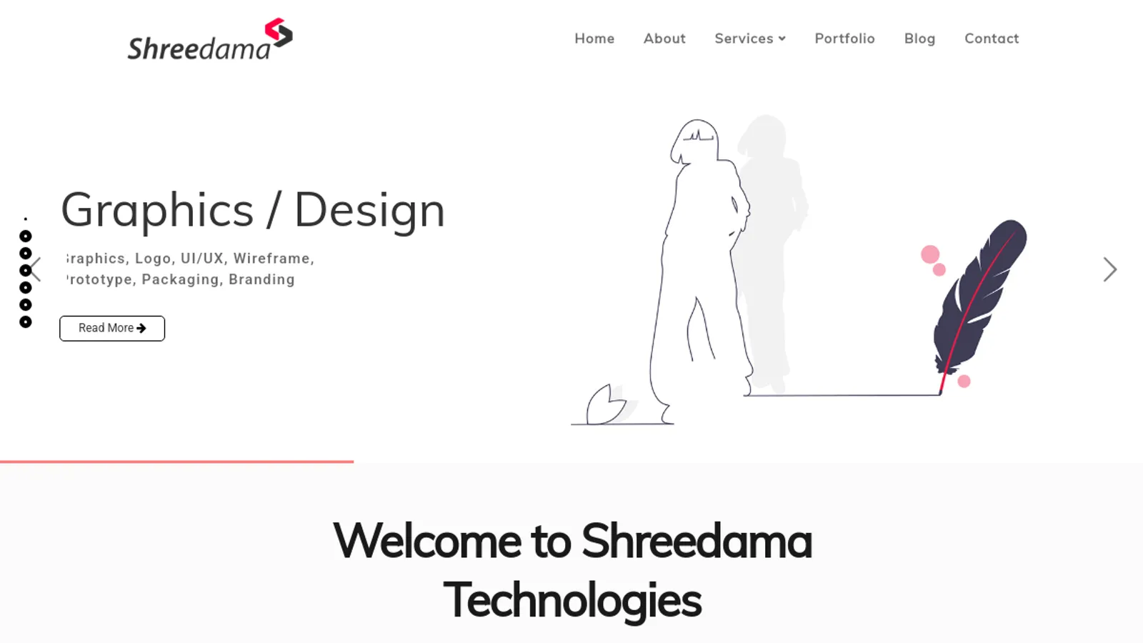 Screenshot of the Shreedama Technologies homepage