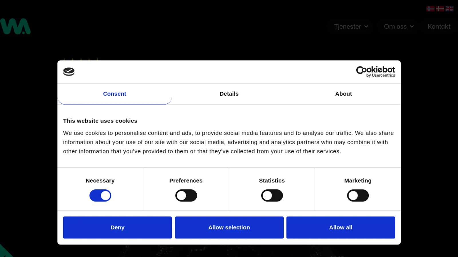 Screenshot of the We Assist AS homepage