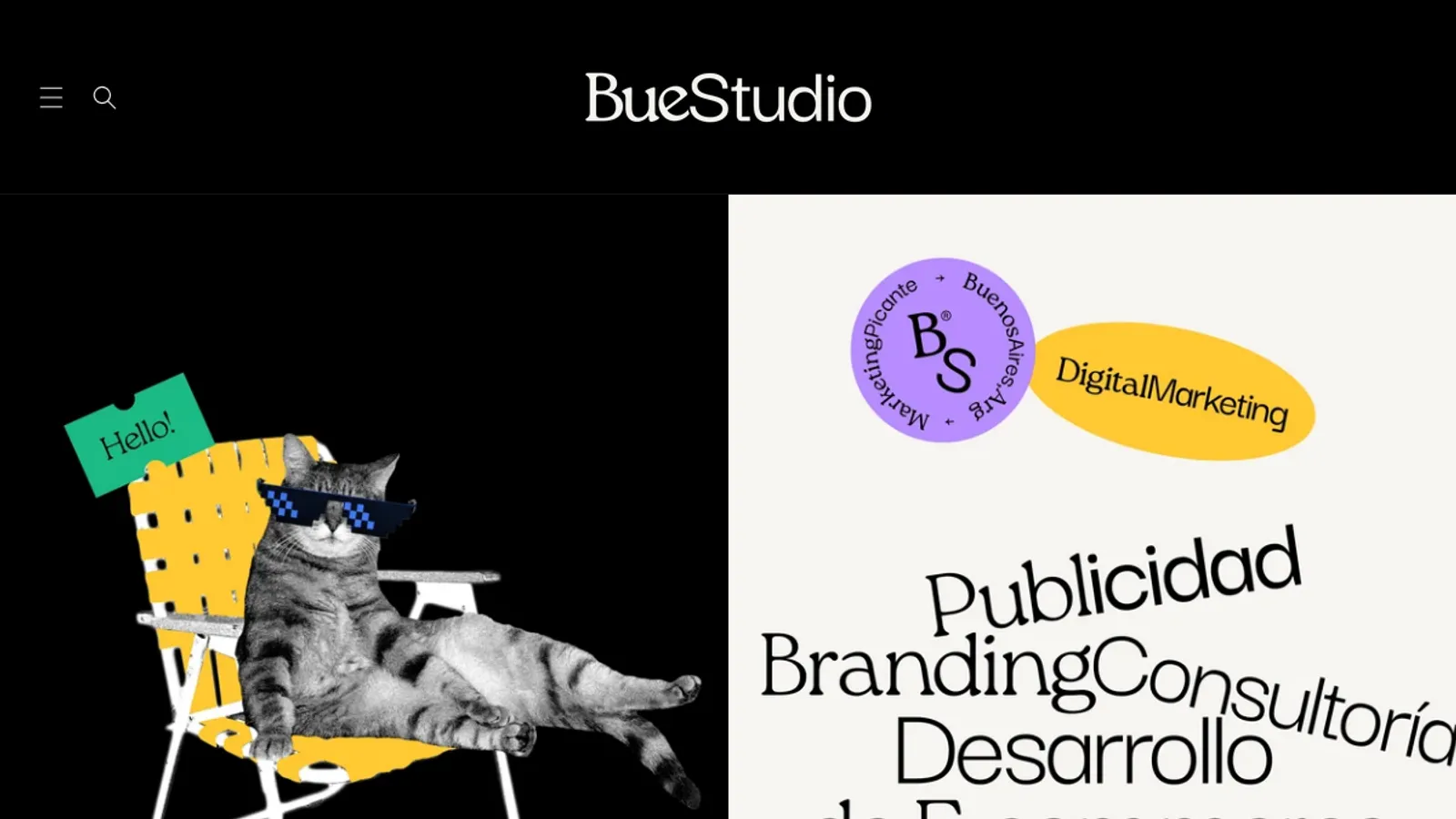 Screenshot of the Bue Studio homepage