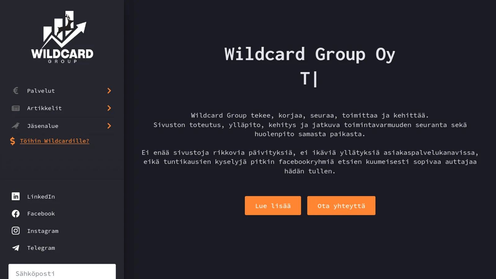 Screenshot of the Wildcard Group Oy homepage