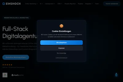 Screenshot of the EINSHOCH homepage