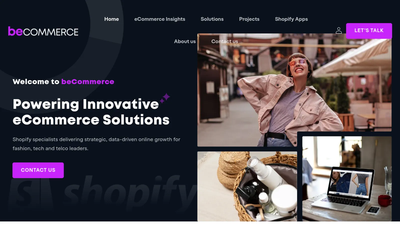 Screenshot of the beCommerce homepage