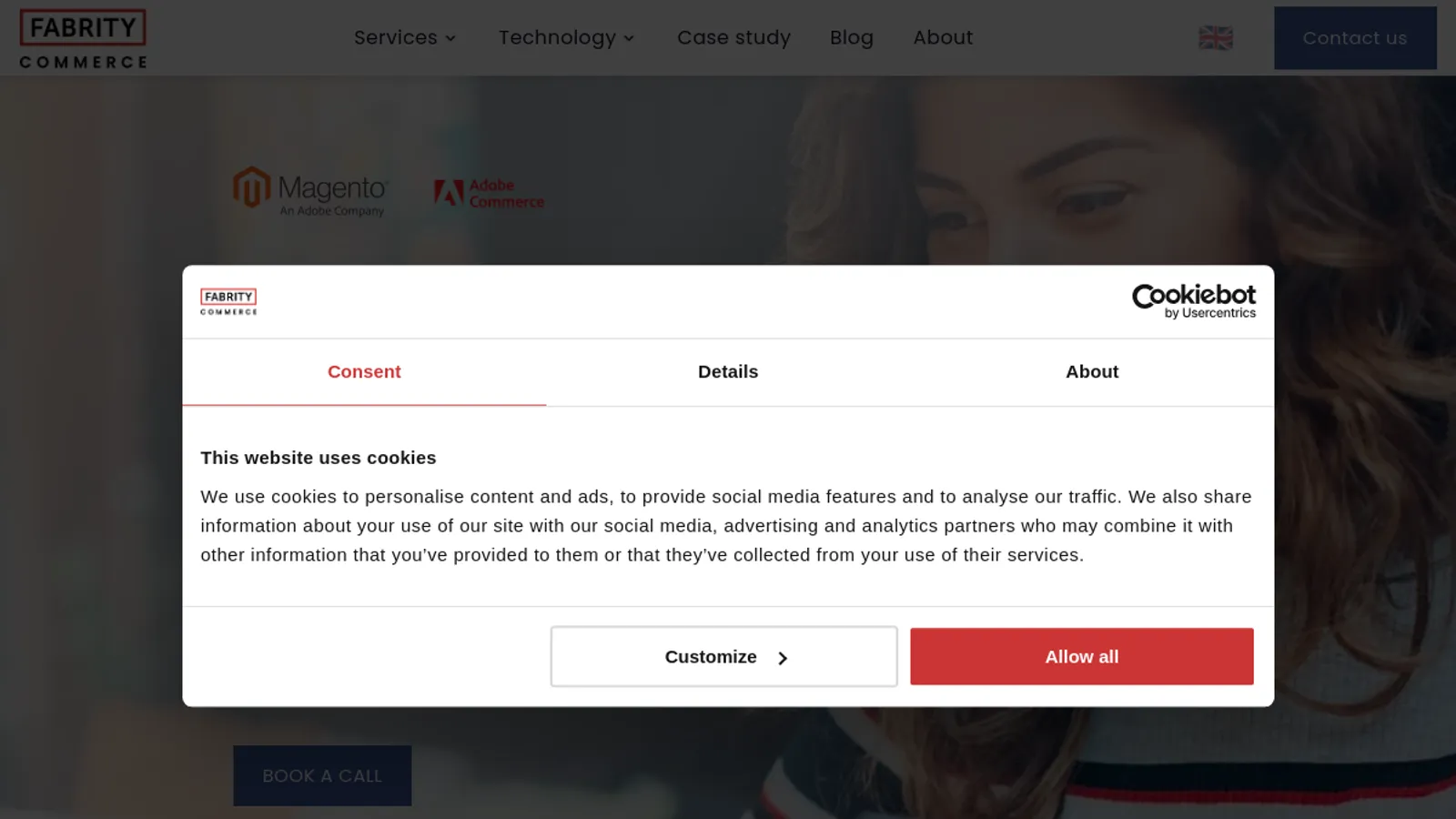 Screenshot of the Fabrity Commerce homepage
