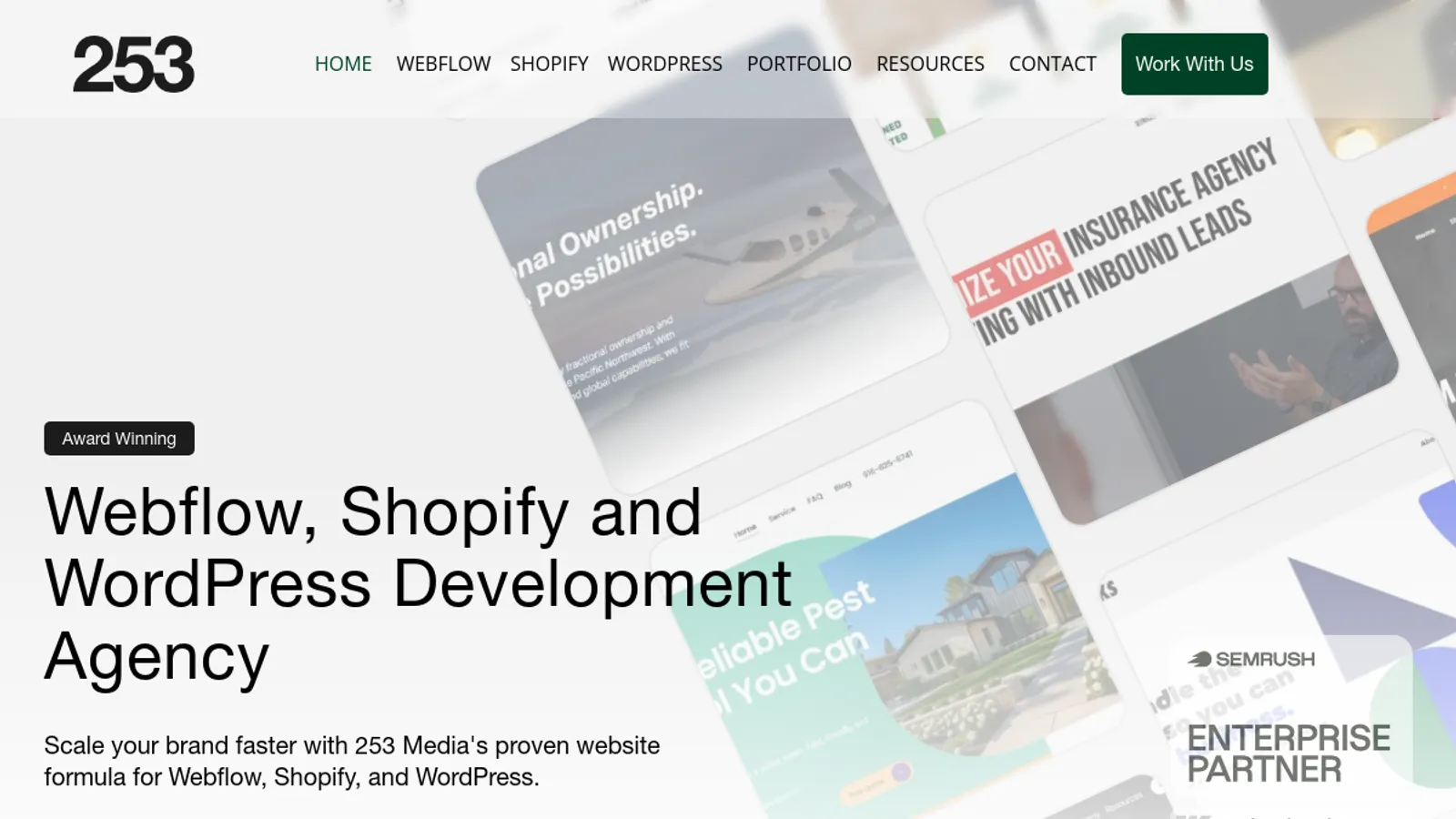 Screenshot of the 253 Media homepage