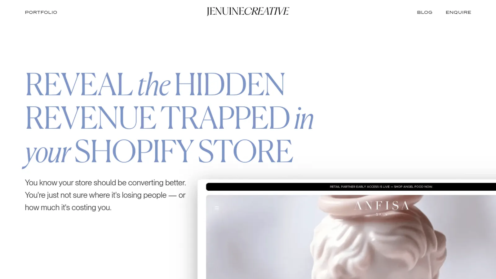 Screenshot of the Jenuine Creative homepage
