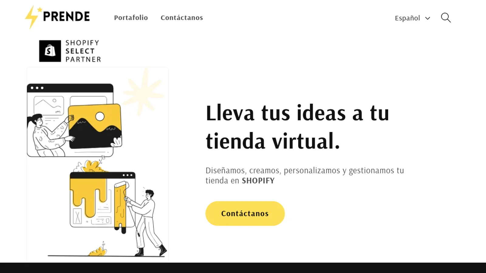 Screenshot of the Prende homepage