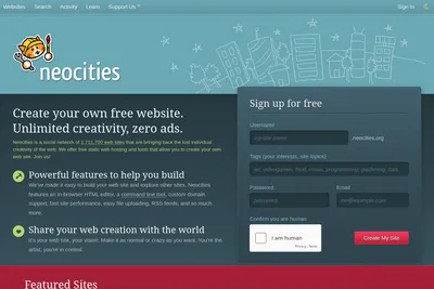 Screenshot of the Neocities homepage