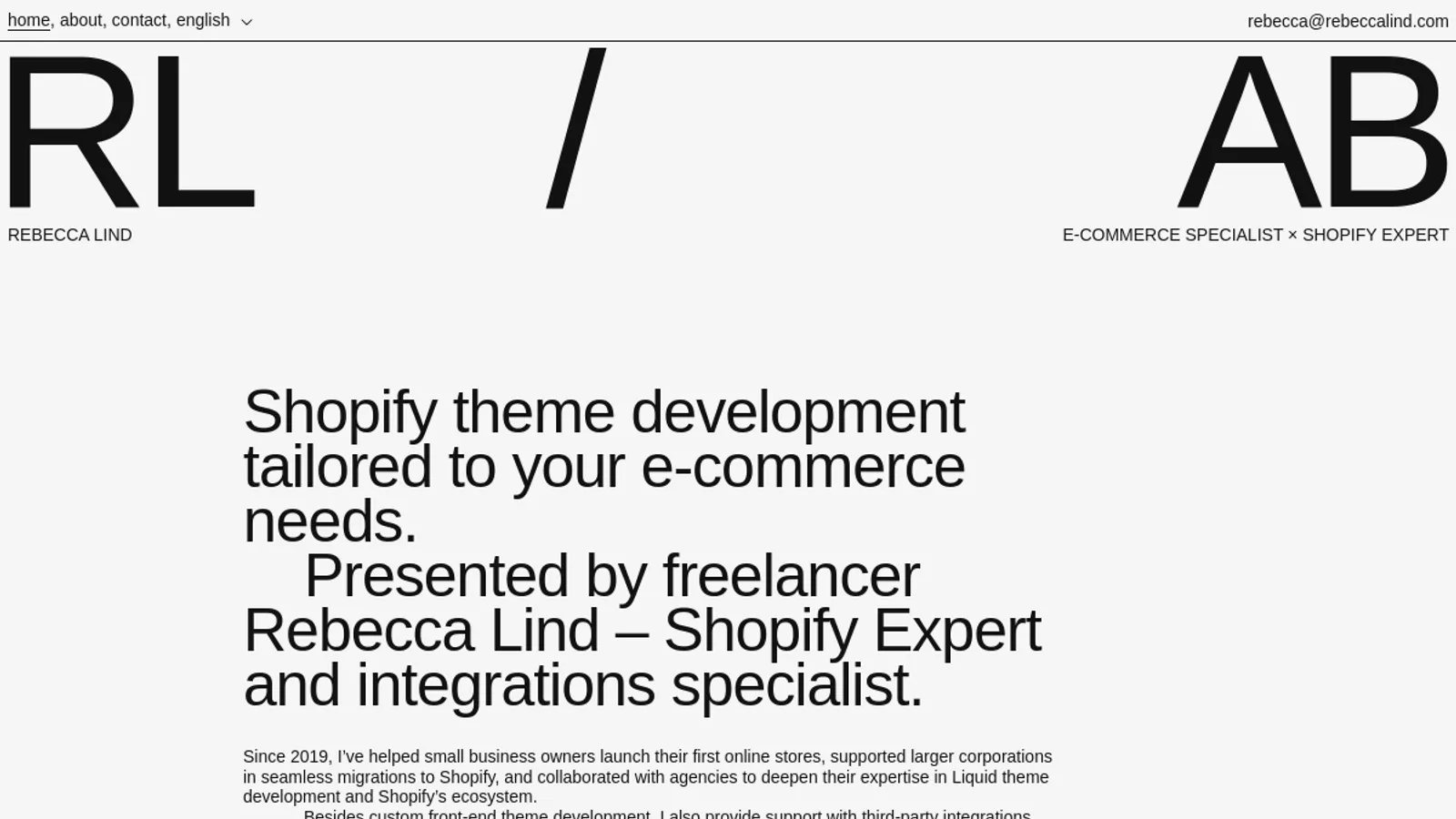 Screenshot of the Rebecca Lind AB homepage