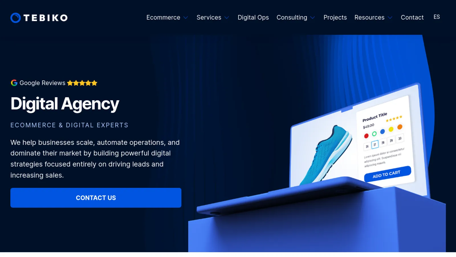 Screenshot of the Tebiko homepage
