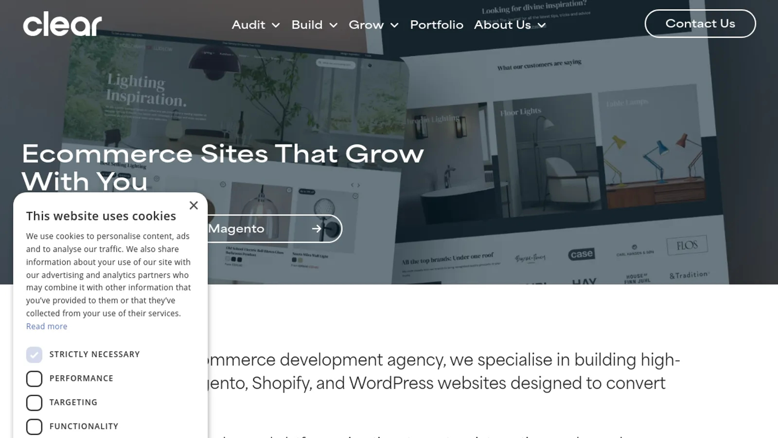 Screenshot of the Clear homepage