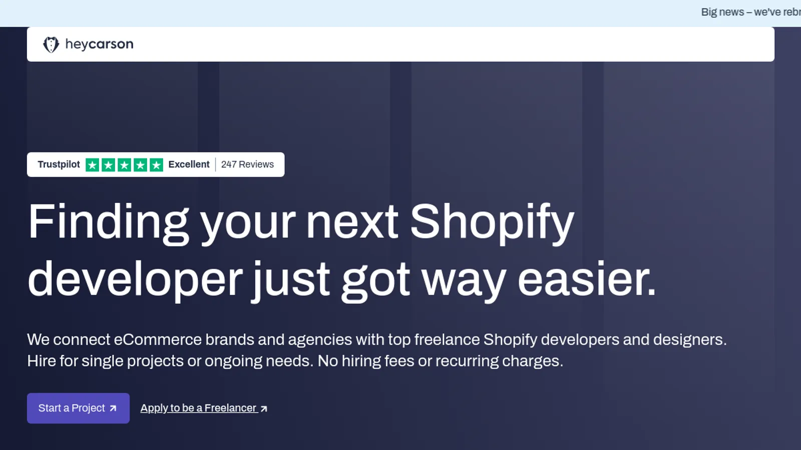 Screenshot of the HeyCarson homepage