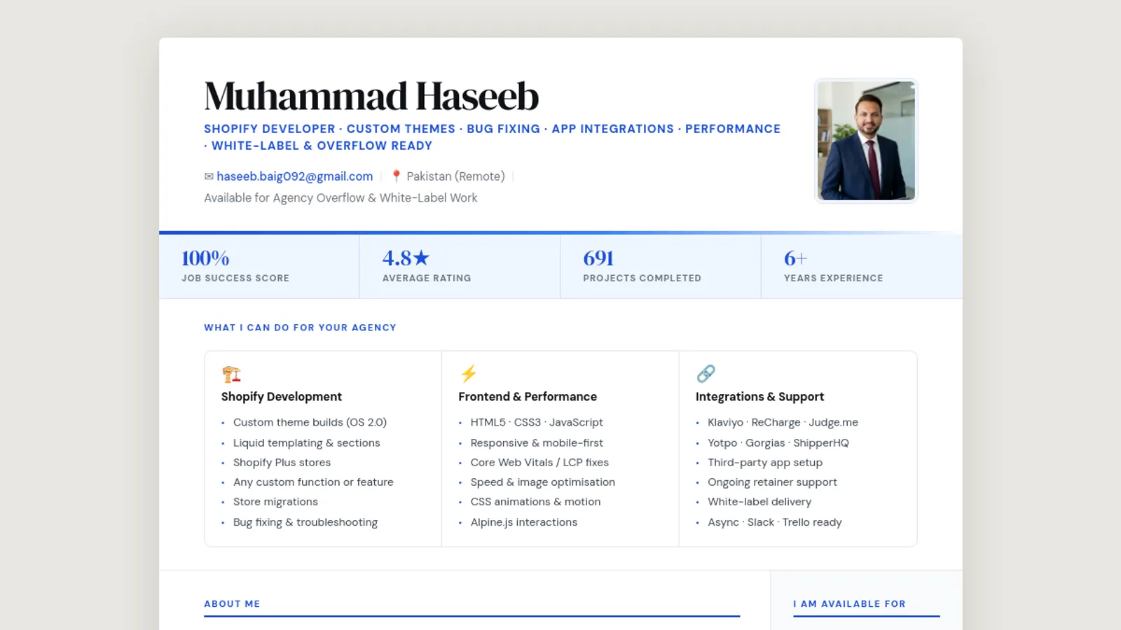 Screenshot of the Haseeb Baig homepage