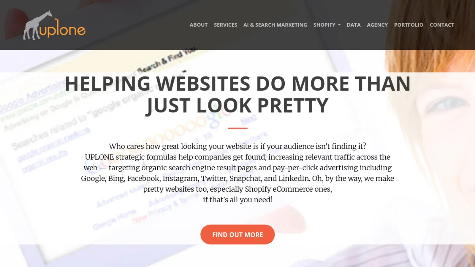 Screenshot of the UPLONE homepage