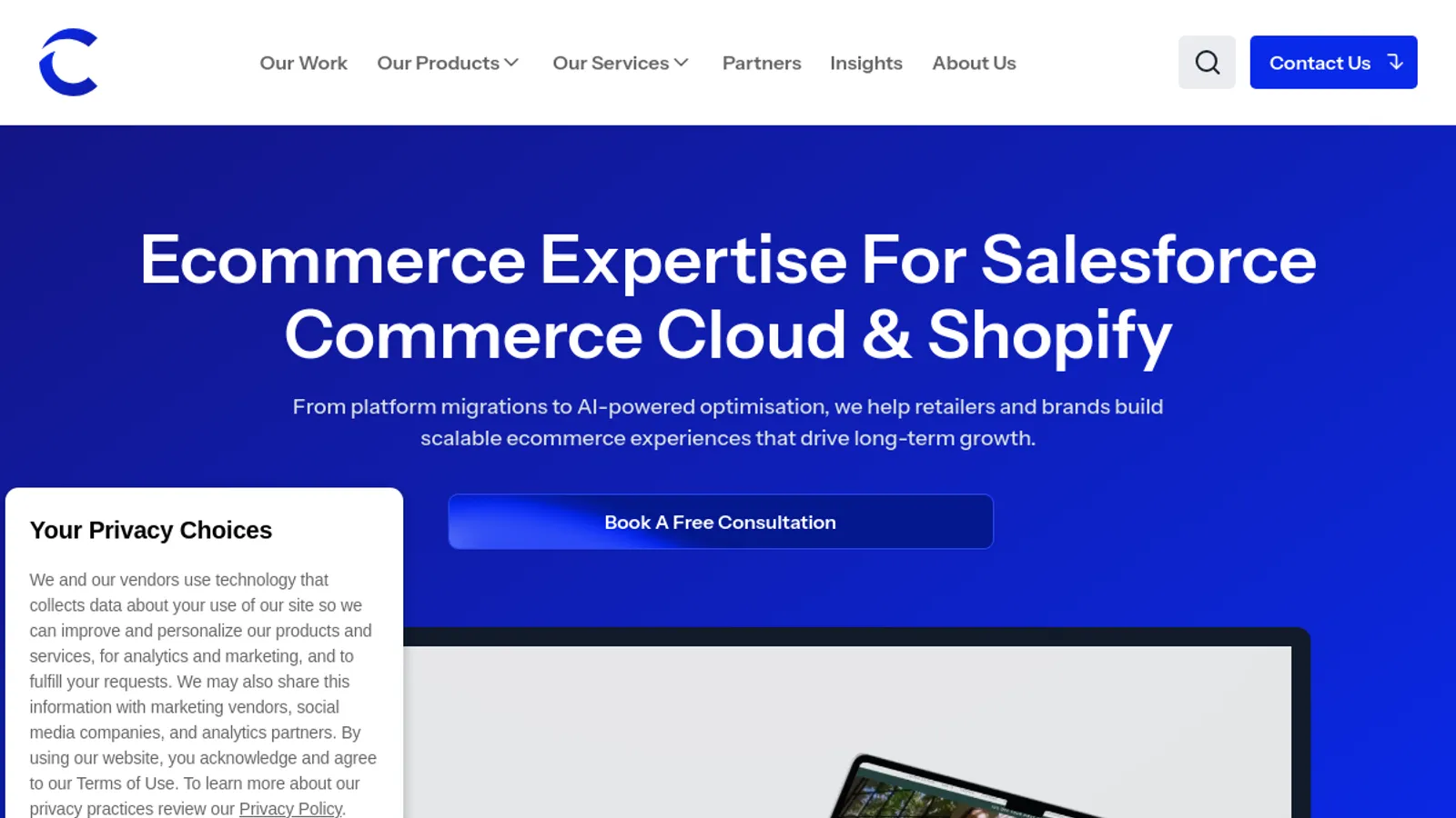 Screenshot of the The Commerce Team Global homepage