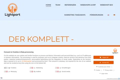 Screenshot of the Lightport homepage