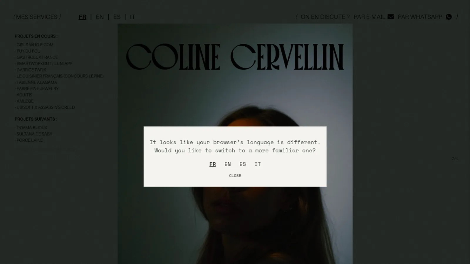 Screenshot of the Coline Cervellin homepage