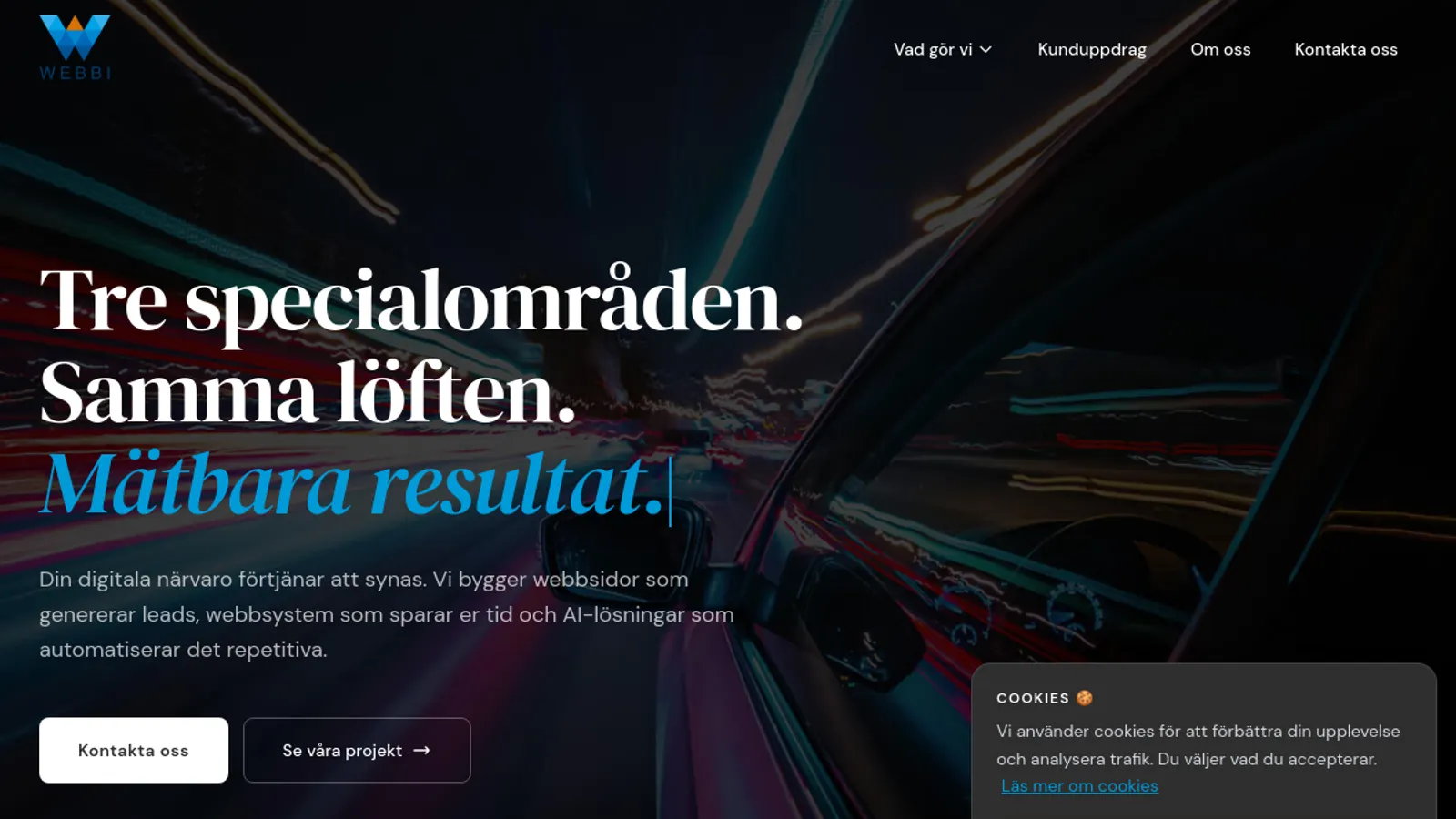 Screenshot of the Webbi homepage