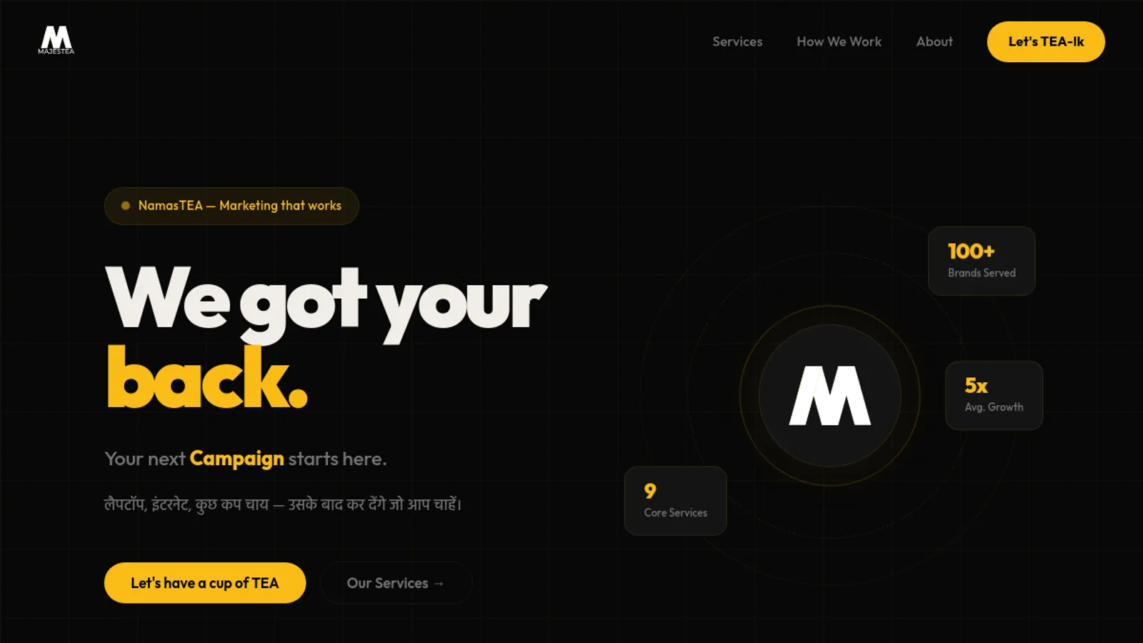 Screenshot of the Majestea Marketing homepage