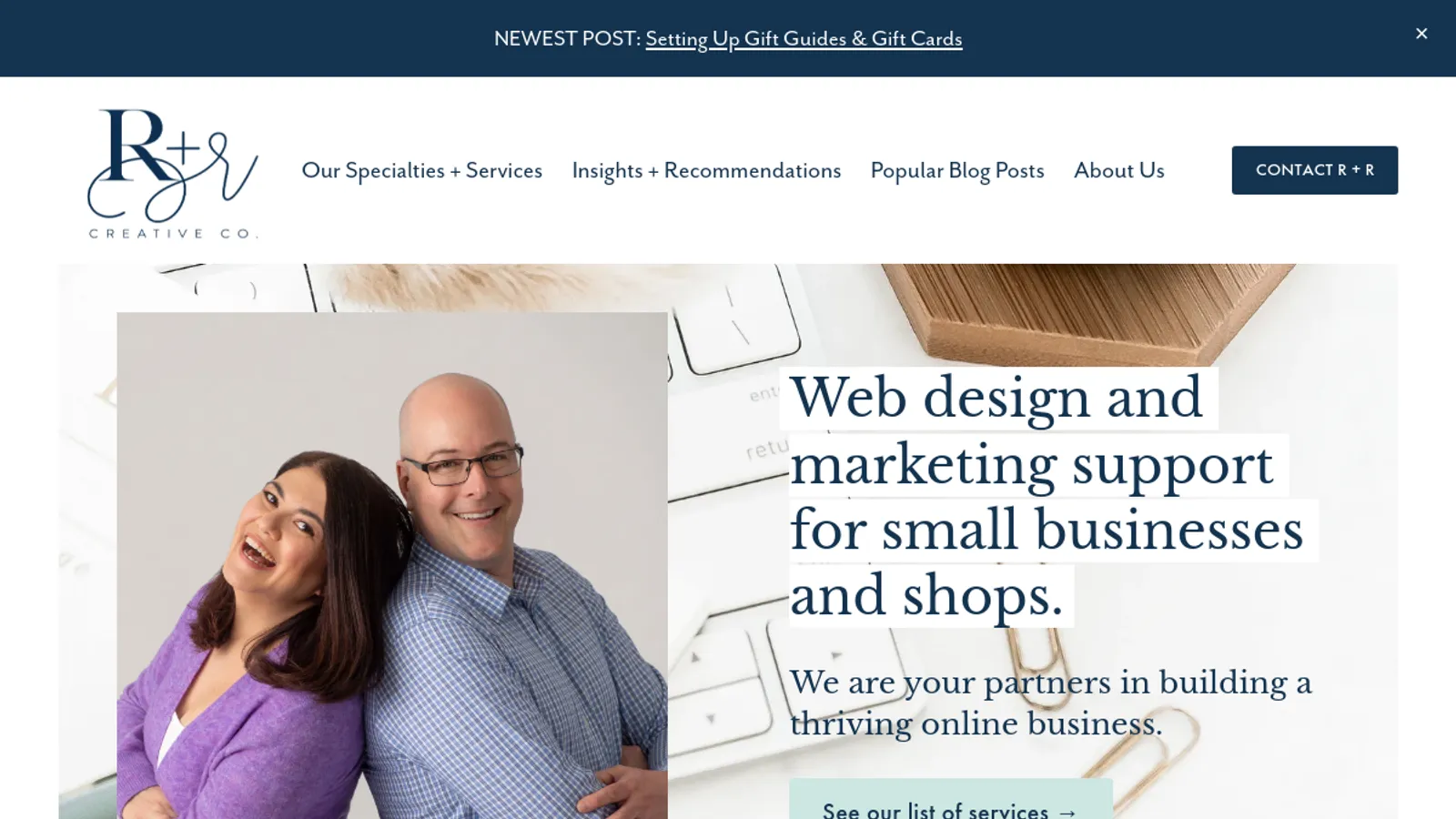 Screenshot of the R and R Creative Co. homepage