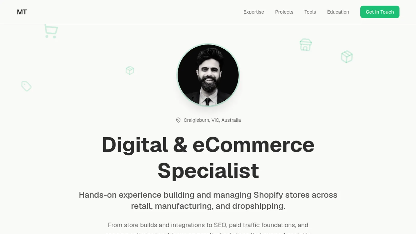 Screenshot of the Murtaza Taloo homepage